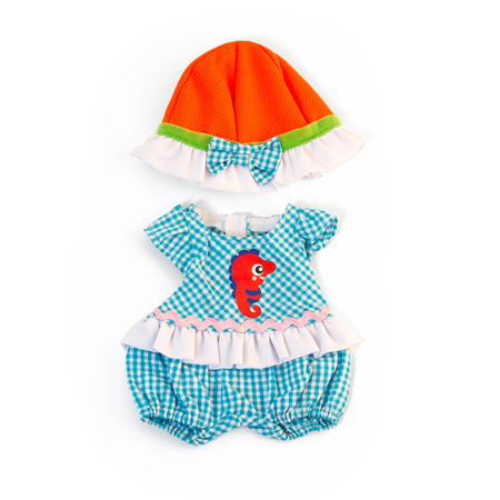 MINILAND EDUCATIONAL Doll Clothes, Fits 12-5/8in Dolls, Warm Weather Romper/Hat Set 5005031642